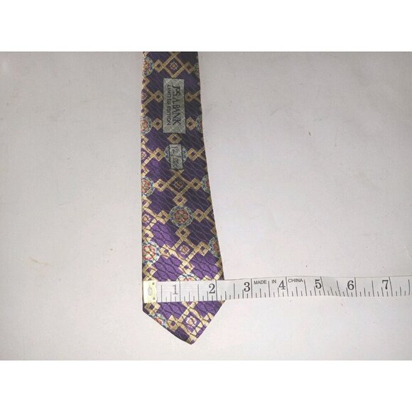 Jos.A. Bank 100% Silk Mens Tie Necktie Purple/Gold Geometric - Picture 4 of 9